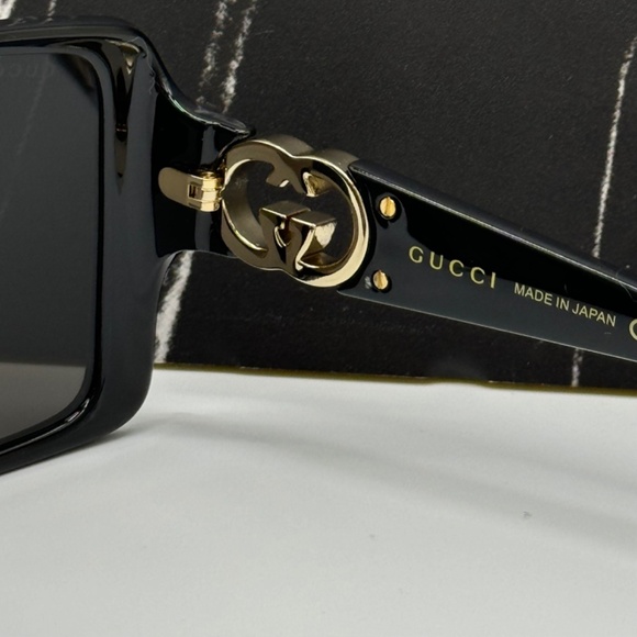 NEW GUCCI GG1692S 001 BLACK GREY SQUARE WOMEN GUCCI SUNGLASSES - Picture 10 of 12